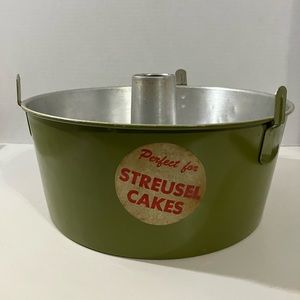 Vintage Mirro Aluminum Angel Food Cake Pan Green with Original Sticker